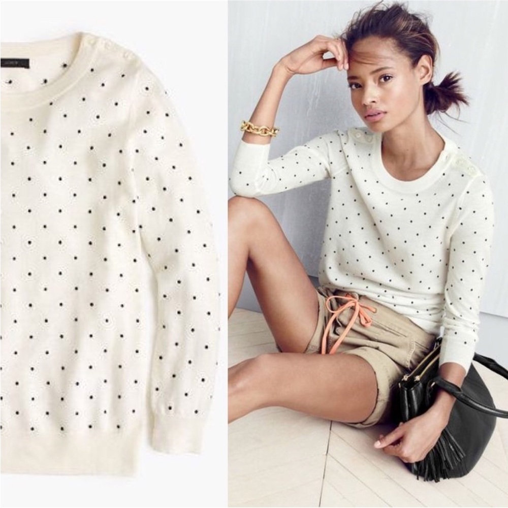 J.Crew Tippi Polka Dot Merino Wool Sweater Ivory Black Size S - Picture 5 of 12